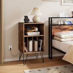 3-Tier Record Player Stand with Charging Station Shelf and 4 Dividers