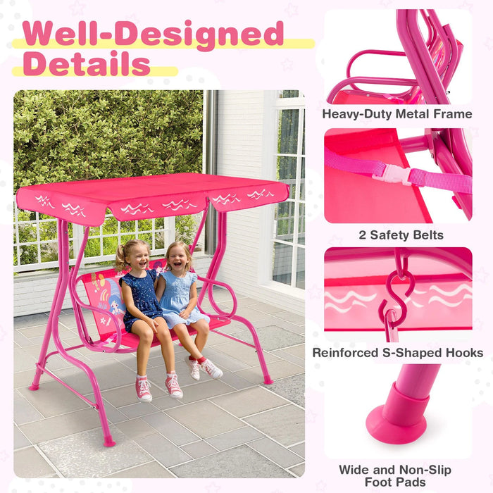 2-Seater Kids Swing Chair with Adjustable Canopy & Safety Belts