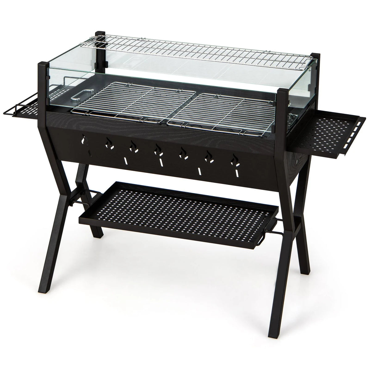 Charcoal Barbecue Grill with Wind Guard & Seasoning Racks