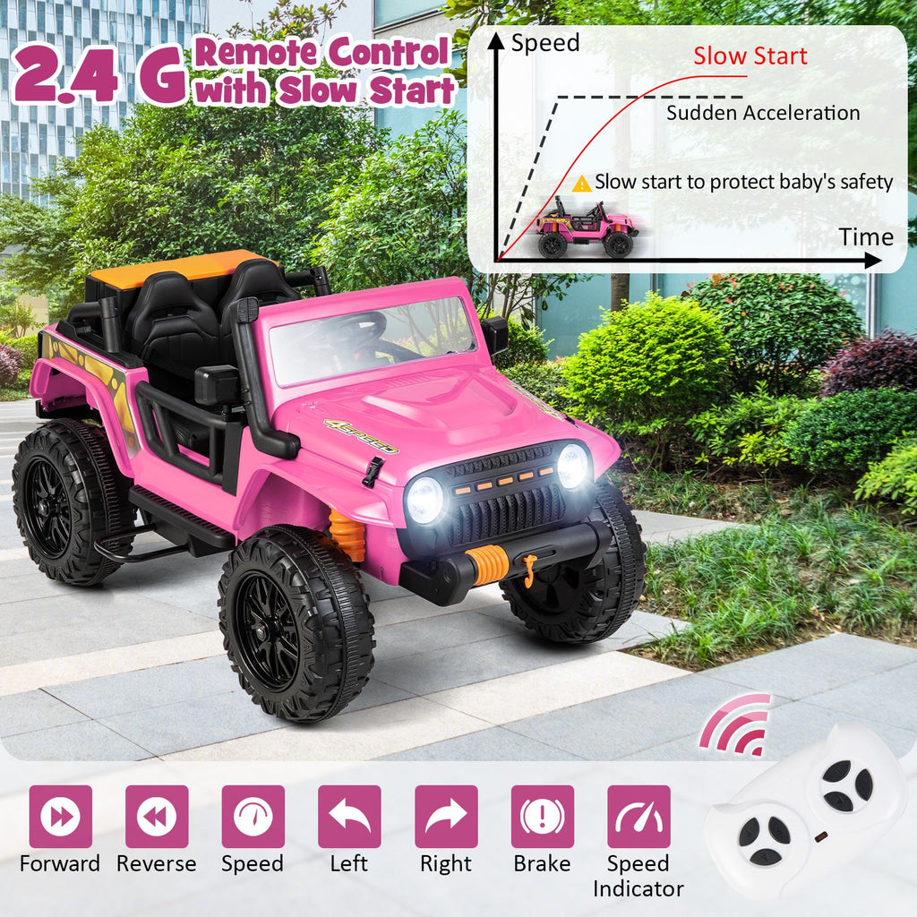 SEDOL 12V Parent-Child Ride-On Truck with 100kg High-Capacity Load High-Torque Dual Motors Parental Remote Control and Integrated Adult Seat with Folding Foot Pedals