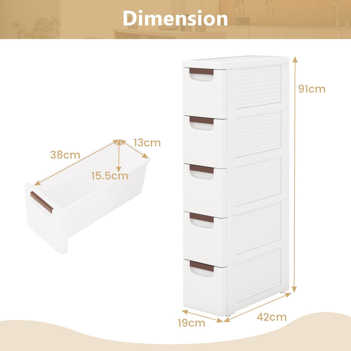 3/4/5-Drawer Narrow Storage Cabinet for Small Space
