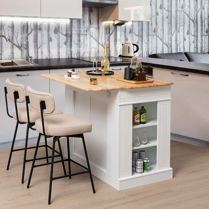 Drop-Leaf Kitchen Island with Extendable Worktop and Adjustable Shelves