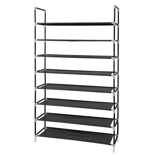 10-Tier Shoe Rack – Extra Large 100cm Fabric Shoe Storage Organiser with Steel Frame & Dustproof Cover (Black)