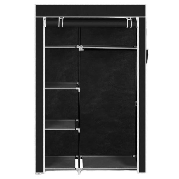 64" Portable Wardrobe – Foldable Clothes Storage Closet with Shelves & Hanging Rail (Black)