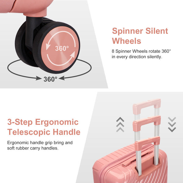 4-Piece Luggage Set with Handbags & Toiletry Kit – Durable Hard Shell Suitcases 18"/20"/24"/28" with Spinner Wheels, Travel Tote & Wash Bag – Pink