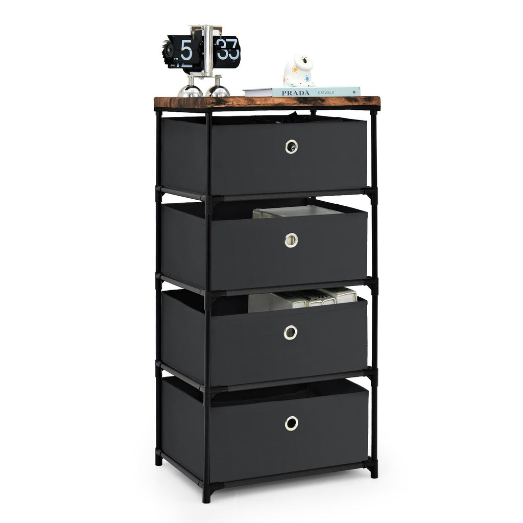 4-Tier Fabric Dresser with Drawers and Metal Frame