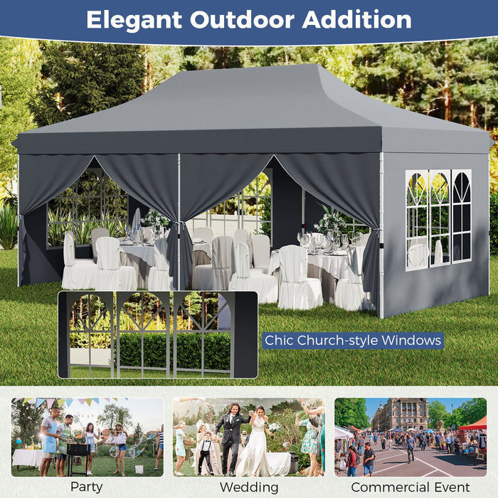 Pop-Up Canopy Gazebo Tent with 6 Removable Sidewalls & Carry Bag