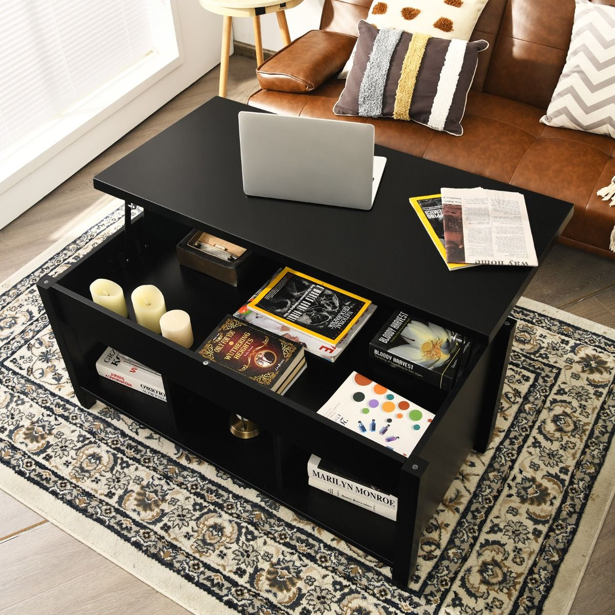 Rising Center Table with Lift Top Hidden Compartment