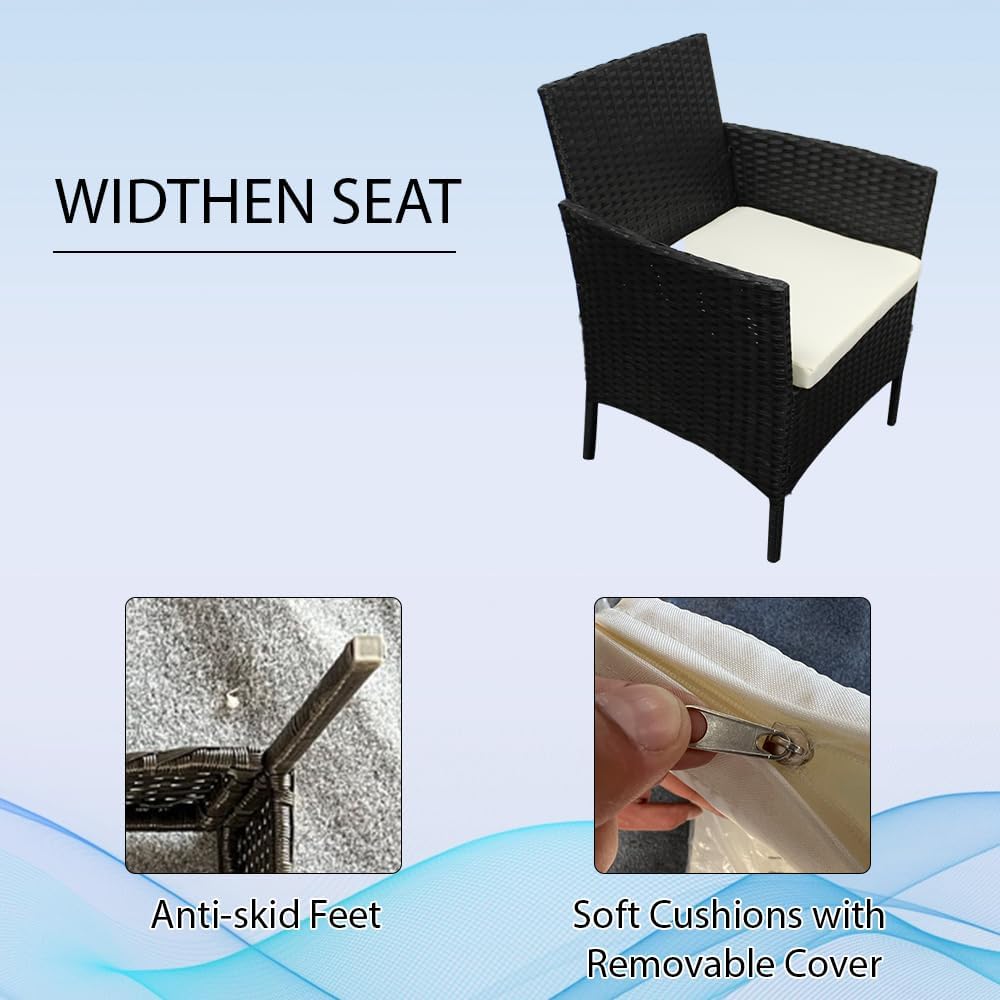 SEDOL 4-Piece Rattan Garden Furniture Sofa Set with Tempered Glass Coffee Table and 2 Armchairs Wicker Outdoor Patio Set with Water-Resistant Beige Cushions for Garden Balcony and Conservatory