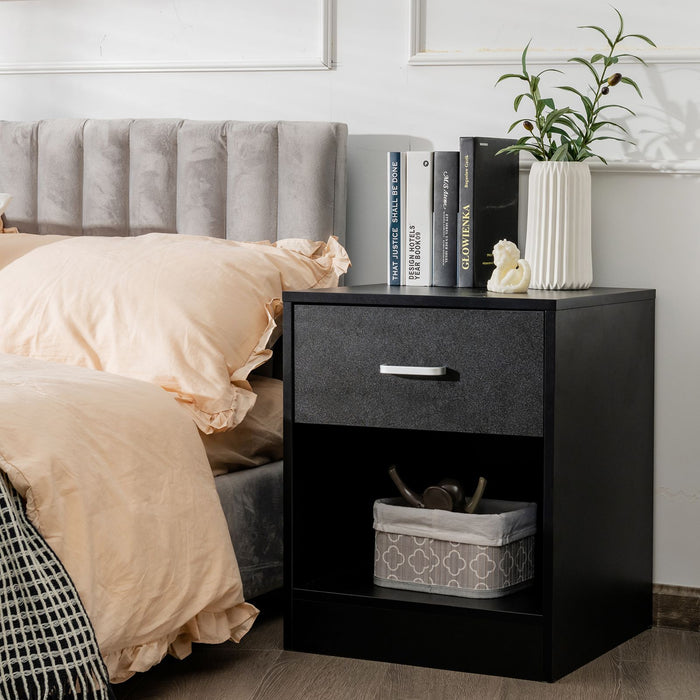 2-Tier Nightstand with Drawer and Open Component