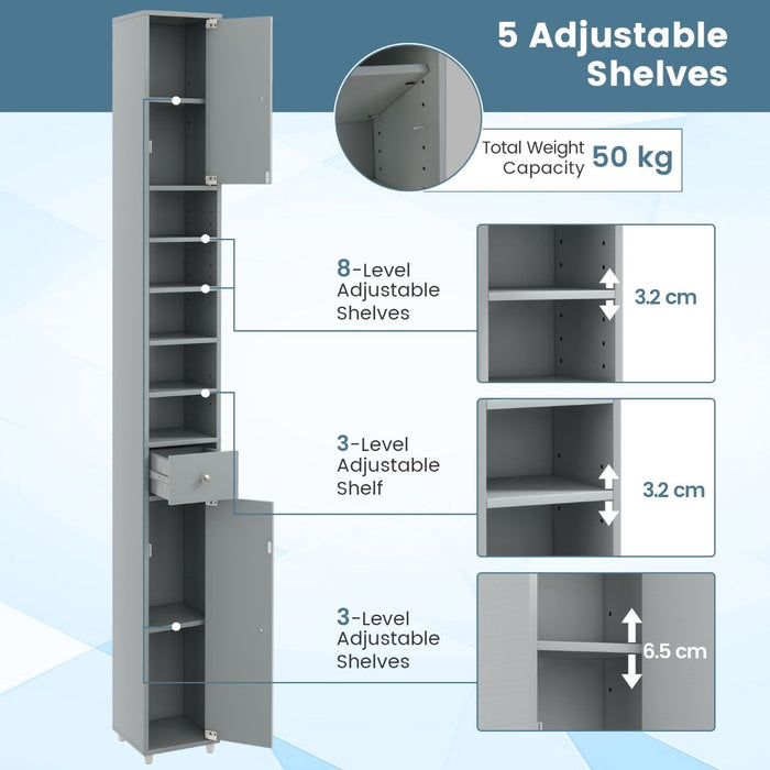 180CM Tall Freestanding Bathroom Cabinet with 2 Doors and 1 Drawer