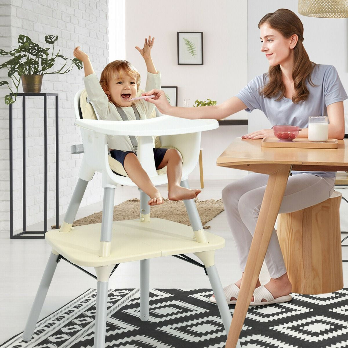SEDOL 5-in-1 Convertible Baby High Chair & Independent Play Table Set with 5-Point Safety Harness 2-Position Removable Tray and Waterproof Easy-Clean Cushion