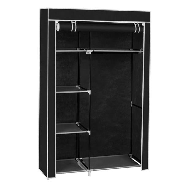 64" Portable Wardrobe – Foldable Clothes Storage Closet with Shelves & Hanging Rail (Black)