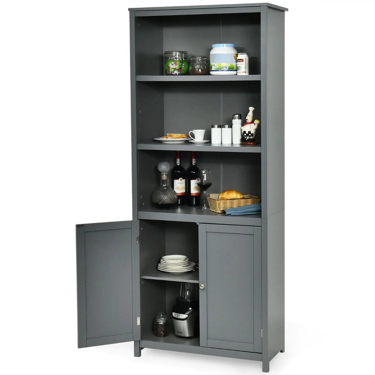 Wooden Tall Bookcase with 3-Tier Storage Cabinet