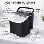 SEDOL Countertop Ice Maker Machine 12kg Quick Portable Ice Machine with Self Cleaning Function 9 Bullet Cubes in 6 Minutes with Handle Scoop and Basket Small and Large Ice Sizes