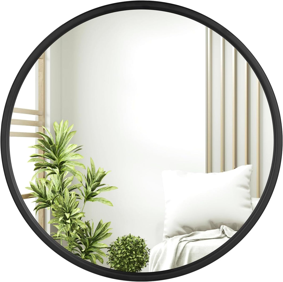SEDOL 40cm Round Wall Mirror Black Metal Frame Circular Bathroom Vanity Mirror Small Decorative Circle for Bedroom Hallway and Living Room Modern HD Floating Glass Home Decor