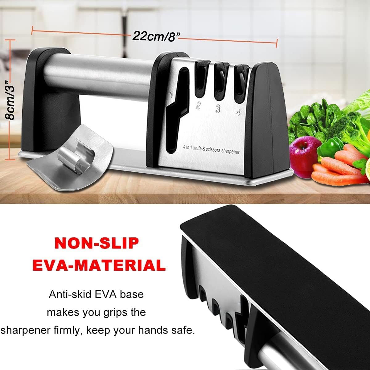 SEDOL 4-in-1 Professional Knife and Scissor Sharpener | Diamond Tungsten and Ceramic 4-Stage Sharpening System | Ergonomic Manual Kitchen Sharpener with Safety Finger Guard and Non-Slip Base