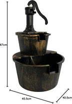SEDOL 2-Tier Cascading Barrel Water Feature | Rustic Wood-Effect Garden Fountain with Bronze Pump | Self-Contained Mains Powered Outdoor Water Ornament for Patios and Balconies