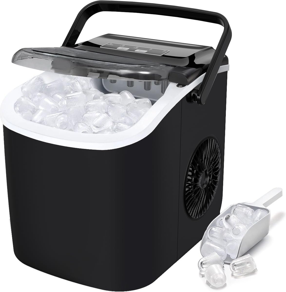 SEDOL Countertop Ice Maker Machine 12kg Quick Portable Ice Machine with Self Cleaning Function 9 Bullet Cubes in 6 Minutes with Handle Scoop and Basket Small and Large Ice Sizes