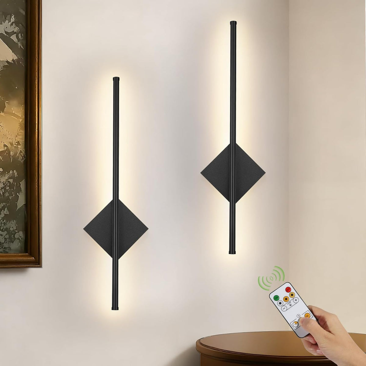 SEDOL 2-Pack Battery Operated Wall Lights Rechargeable Wireless Wall Sconce with Remote Dimmable LED Picture Light with Timer Magnetic Tool-Free Installation for Bedroom and Hallway