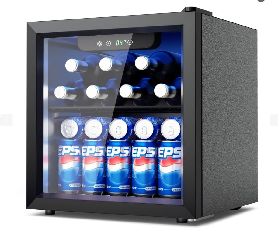 SEDOL Beer Fridge with Glass Door 55 Can Mini Drinks Fridge 36L Beverage Refrigerator with Blue LED Lighting and Removable Shelves for Home Bar Office and Man Cave Black