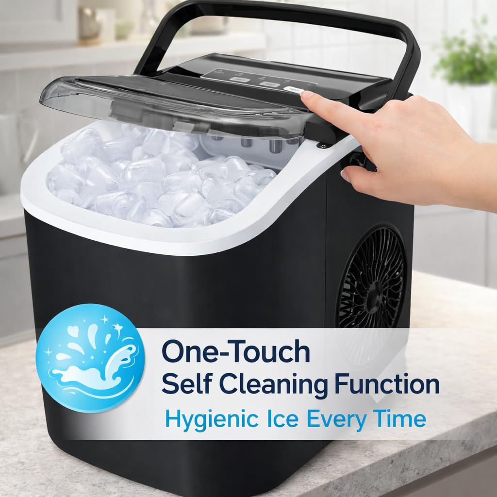 SEDOL Countertop Ice Maker Machine 12kg Quick Portable Ice Machine with Self Cleaning Function 9 Bullet Cubes in 6 Minutes with Handle Scoop and Basket Small and Large Ice Sizes