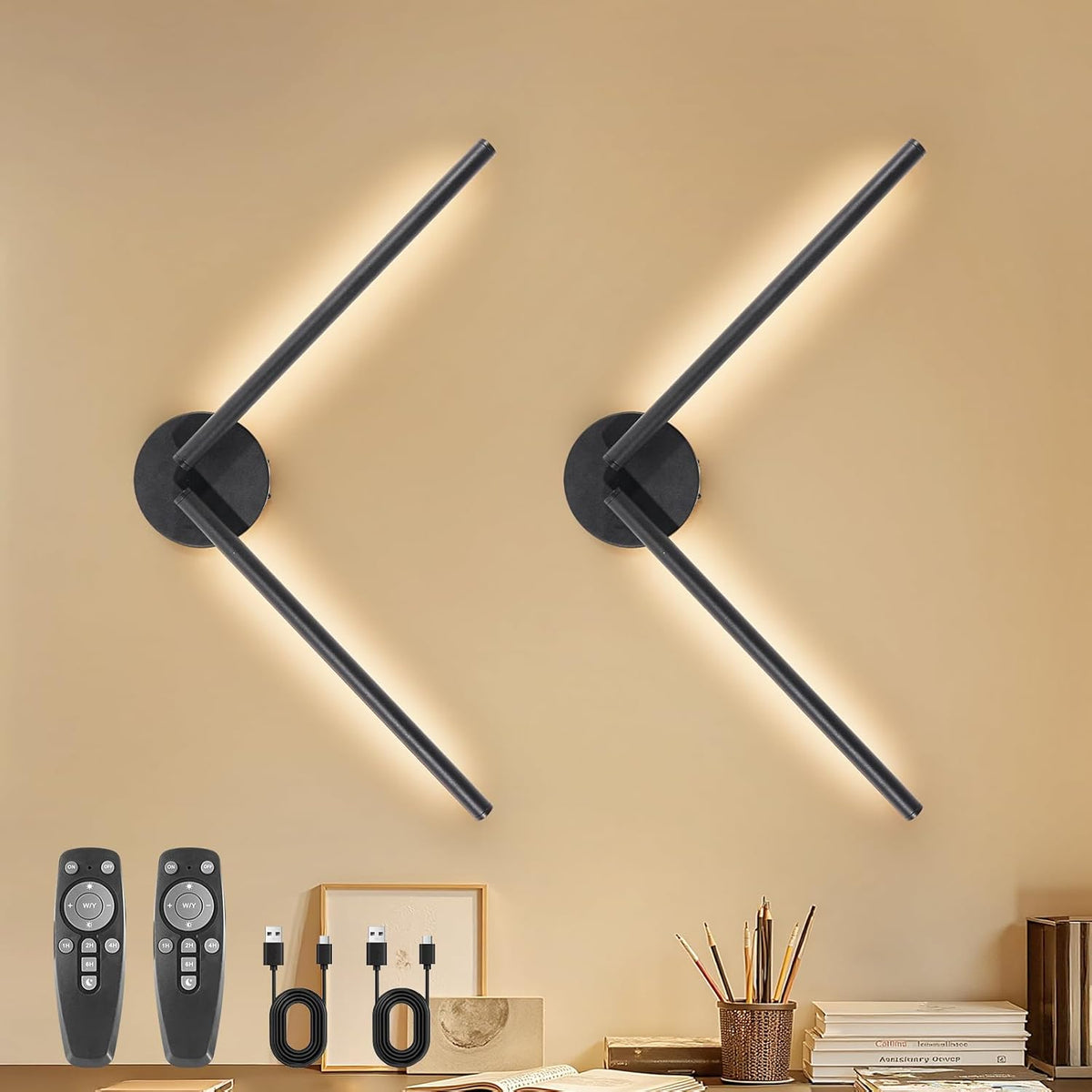 SEDOL 2-Pack Battery Operated Wall Lights Rechargeable Wireless Wall Sconce with Remote Dimmable LED Picture Light with Timer Magnetic Tool-Free Installation for Bedroom and Hallway