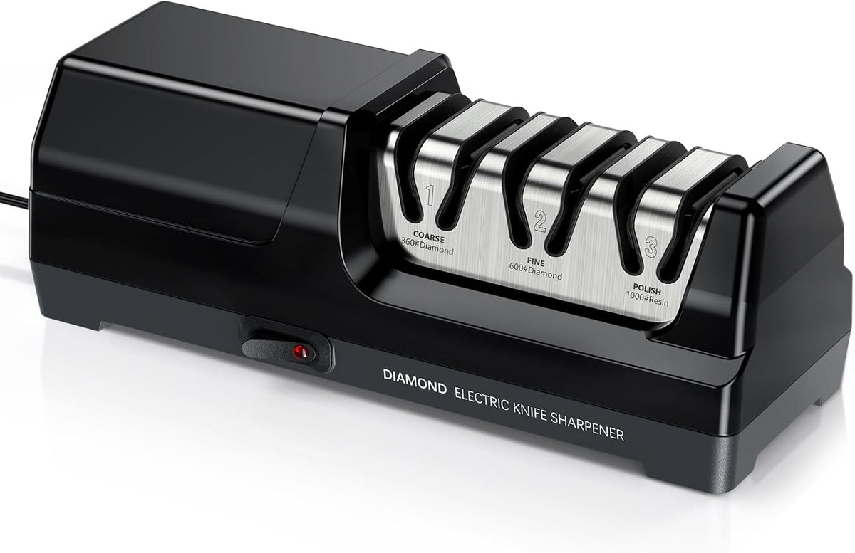 SEDOL 3-Stage Electric Knife Sharpener | Professional 100% Diamond Abrasive System | 20-Degree Precision Angle Guide with Magnetic Debris Collector and 2800 RPM Motor