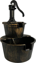 SEDOL 2-Tier Cascading Barrel Water Feature | Rustic Wood-Effect Garden Fountain with Bronze Pump | Self-Contained Mains Powered Outdoor Water Ornament for Patios and Balconies
