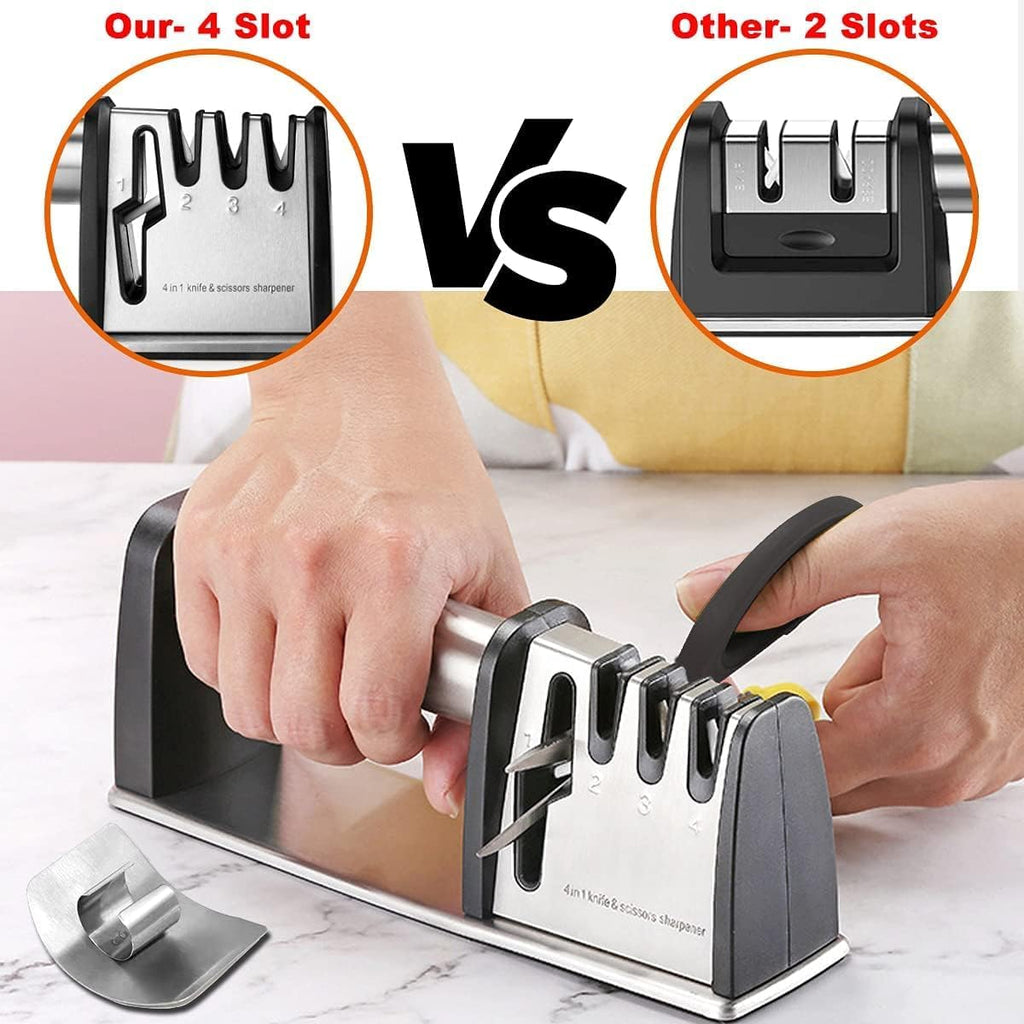 SEDOL 4-in-1 Professional Knife and Scissor Sharpener | Diamond Tungsten and Ceramic 4-Stage Sharpening System | Ergonomic Manual Kitchen Sharpener with Safety Finger Guard and Non-Slip Base