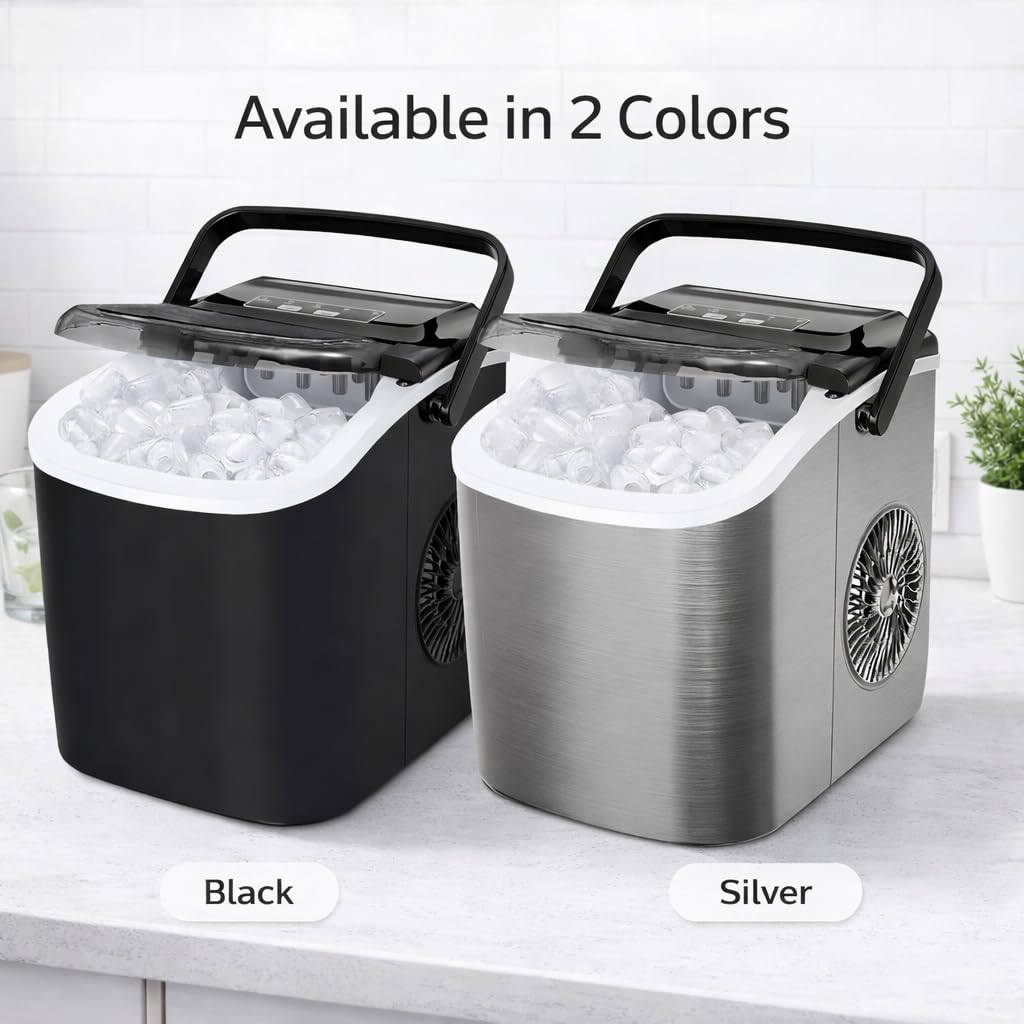SEDOL Countertop Ice Maker Machine 12kg Quick Portable Ice Machine with Self Cleaning Function 9 Bullet Cubes in 6 Minutes with Handle Scoop and Basket Small and Large Ice Sizes