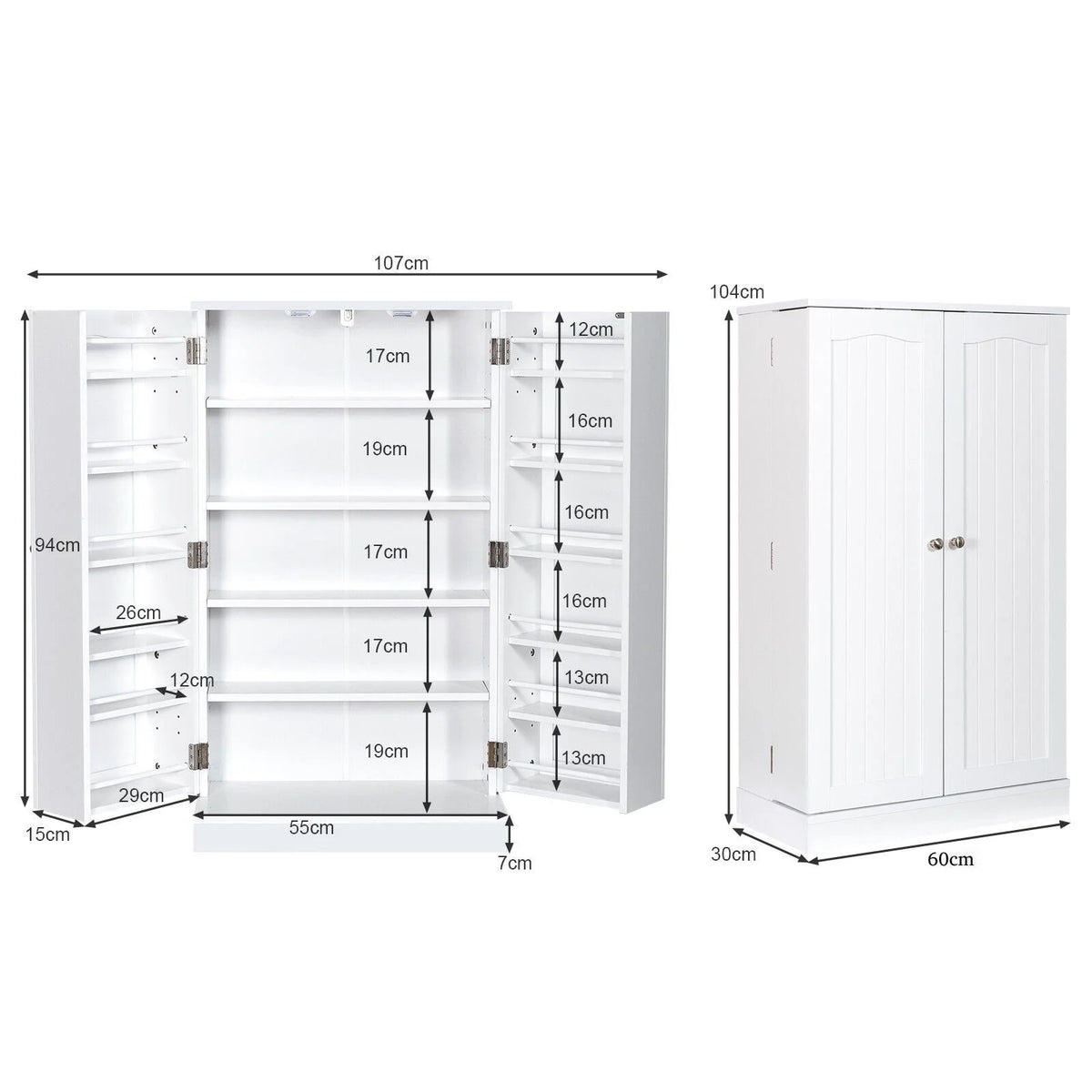 2-Door Pantry Cabinet with 6 Adjustable Shelves