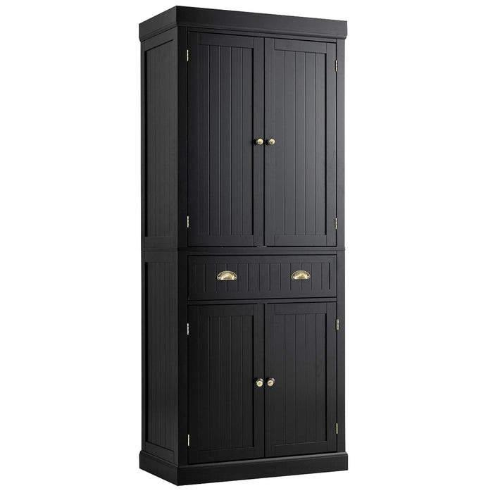 4-Door Tall Kitchen Cupboard Adjustable Shelves and Drawer