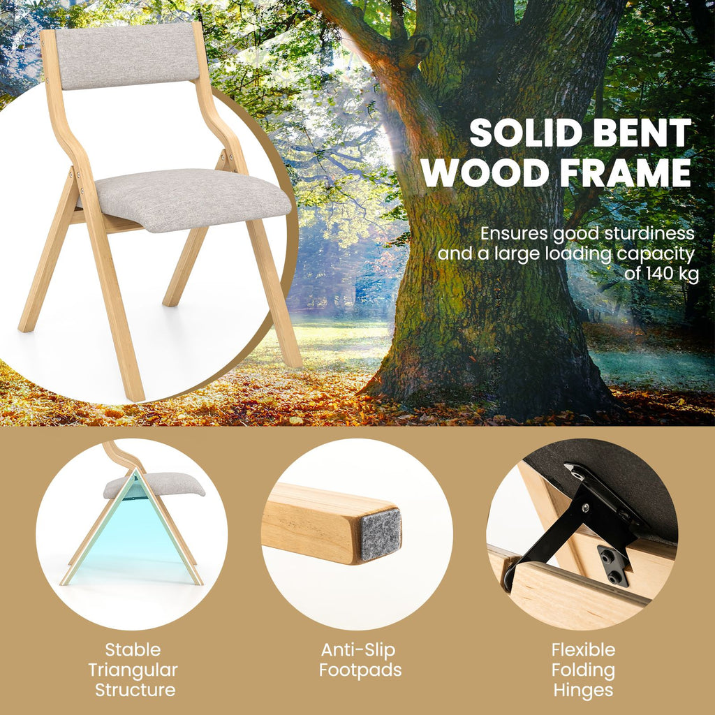 Folding Dining Chair Set of 2 with Solid Wood Frame and Padded Seat