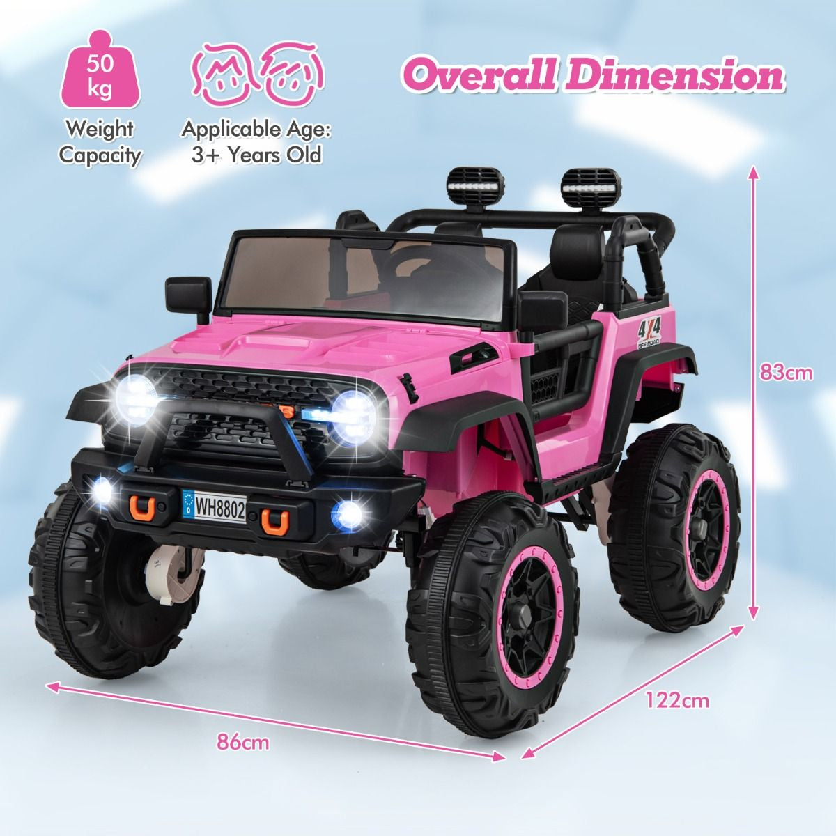 SEDOL 2-Seater 24V Kids Ride-On Truck with 4-Motor 4WD System Parental Remote Control 3-Point Safety Harness and Bonus Digging Shovel – 50kg Capacity
