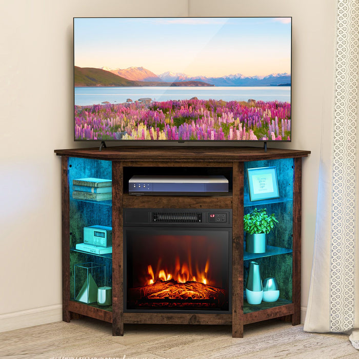 Corner TV Stand with Fireplace Insert and LED Lights