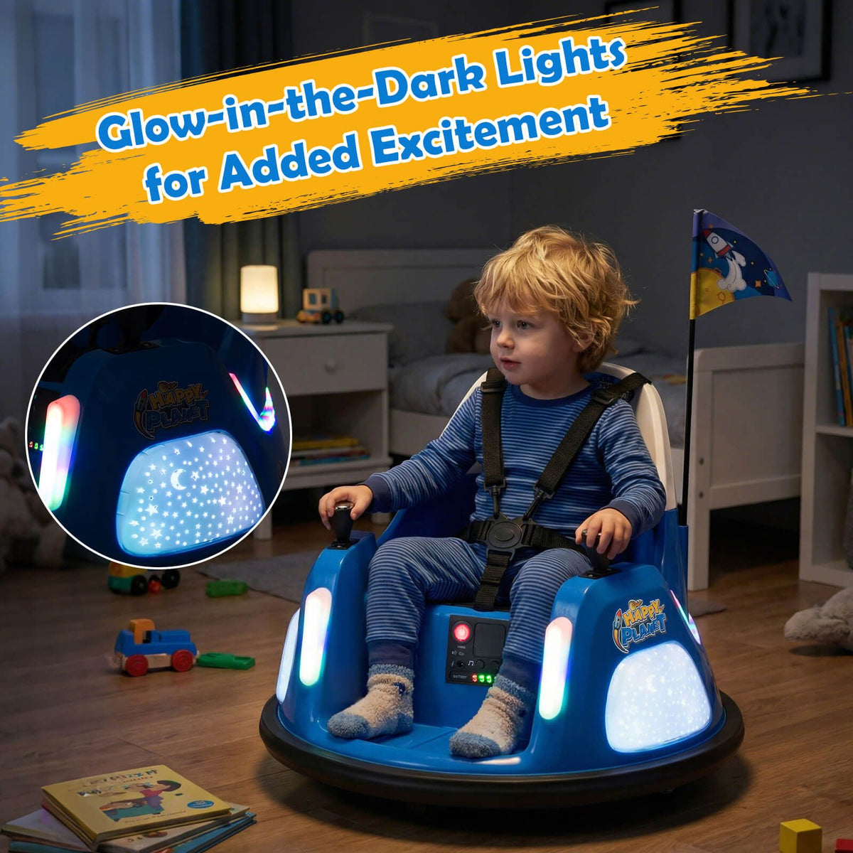 SEDOL 12V High-Performance Kids Bumper Car with 5-Point Safety Harness 360° Zero-Turn Dual Joysticks Parental Remote Control and 5-Mode LED Light Show