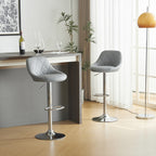 Adjustable PU Leather Counter & Bar Stool Set of 2 – Swivel 360°, Gas‑lift Height, Backrest, Foot‑rest – Grey