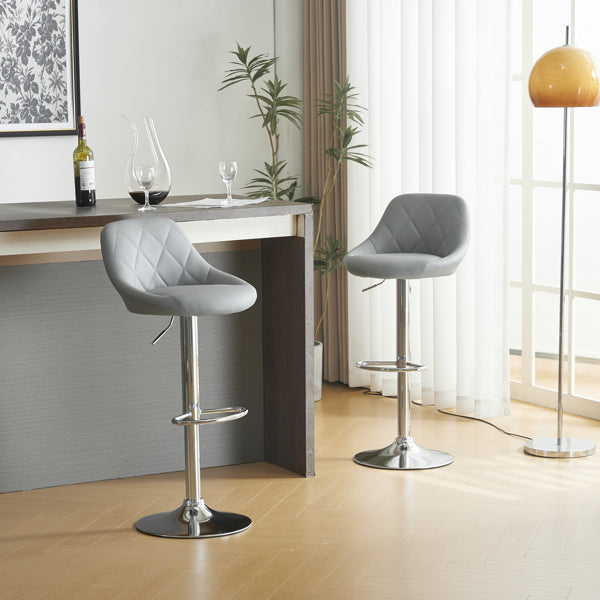 Adjustable PU Leather Counter & Bar Stool Set of 2 – Swivel 360°, Gas‑lift Height, Backrest, Foot‑rest – Grey