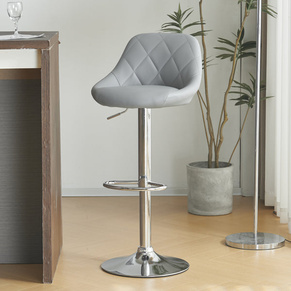 Adjustable PU Leather Counter & Bar Stool Set of 2 – Swivel 360°, Gas‑lift Height, Backrest, Foot‑rest – Grey