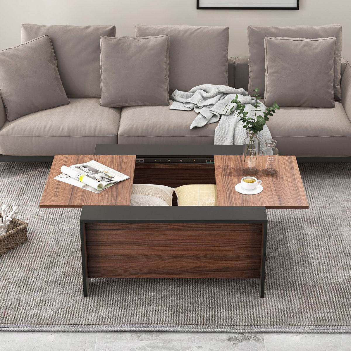 92Cm Square Coffee Table with Sliding Top and Hidden Compartment