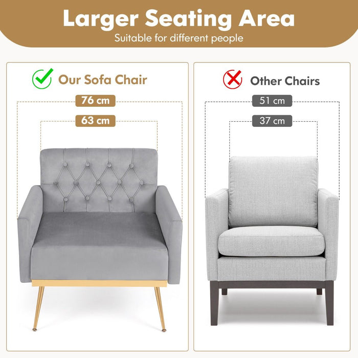 Modern Velvet Accent Chair with Button Tufted Back and Golden Metal Legs