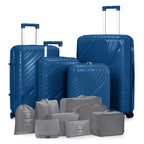 4-Piece Luggage Set with Handbags & Toiletry Kit – Durable Hard Shell Suitcases 18"/20"/24"/28" with Spinner Wheels, Travel Tote & Wash Bag – Dark Blue