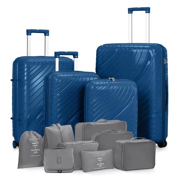 4-Piece Luggage Set with Handbags & Toiletry Kit – Durable Hard Shell Suitcases 18"/20"/24"/28" with Spinner Wheels, Travel Tote & Wash Bag – Dark Blue