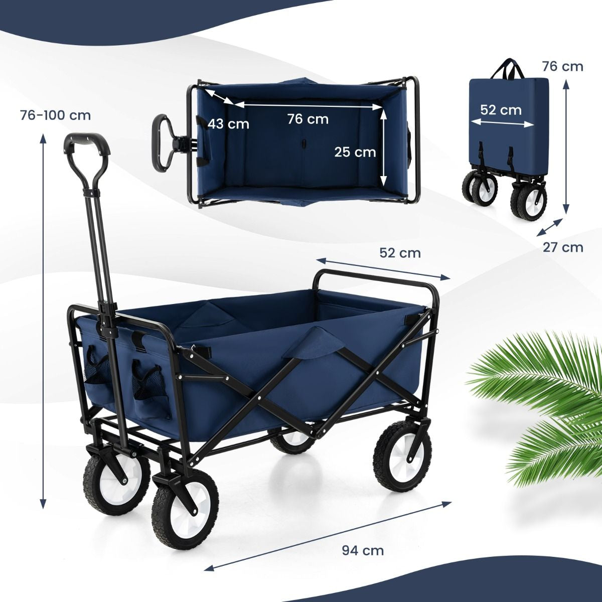 Heavy Duty Camping Garden Cart with Adjustable Handle and Drink Holders