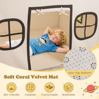 SEDOL Large Indoor Kids Playhouse with Plush Coral Velvet Mat and LED Star Lights Breathable Cotton-Blend Play Tent with Storage Pockets for Reading and Napping