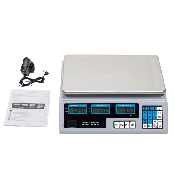 30–40kg  Digital Price Computing Scale – Vegetable & Retail Weighing Scale with Backlit LCD Display, 5g Precision & UK Plug – Silver & White