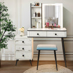 Vanity Table Set with 3-Color LED Lights Mirror and Charging Station