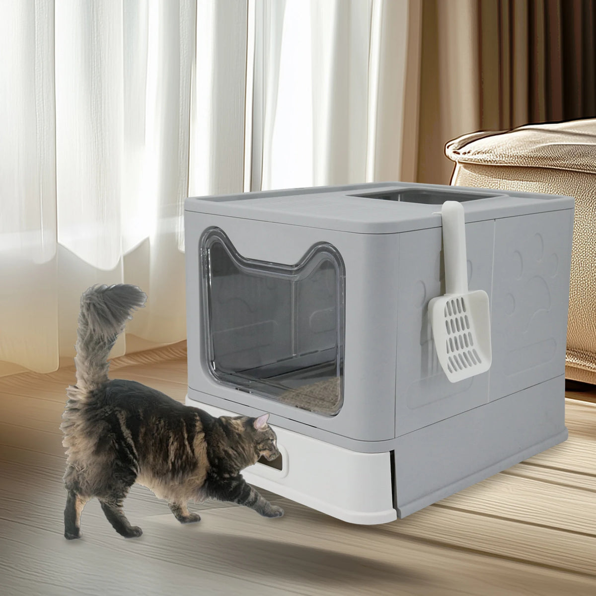 Stainless Steel Cat Litter Box – Enclosed Litter Tray with Lid, Front Entry & Top Exit