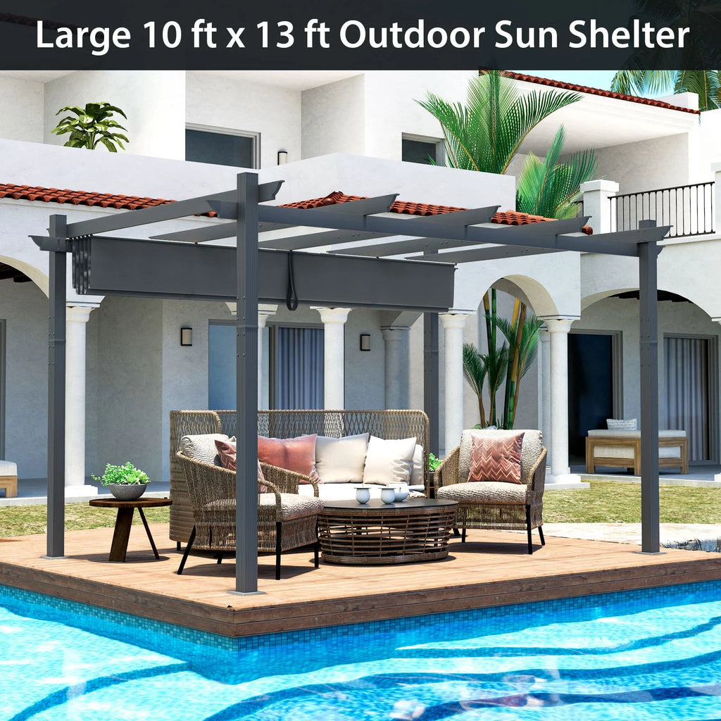 3x4m Outdoor Retractable Pergola with Adjustable Sun Shade Canopy